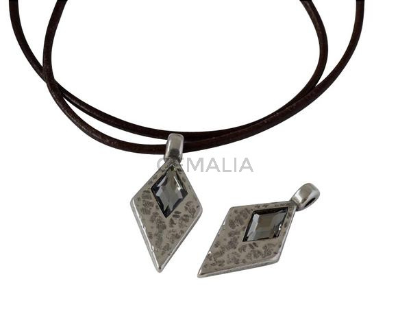 SWAROVSKI and Zamak Pendant. Rhombus 26x12mm. Silver-Black Diamond. Inn.2.5mm