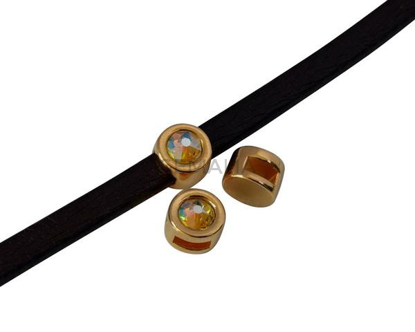 SWAROVSKI and Zamak Slider. 8mm coin. Gold-Citrine Shimmer. Inn.5x2mm