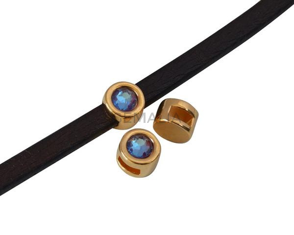 SWAROVSKI and Zamak Slider. 8mm coin. Gold-Burgundy Delite. Inn.5x2mm