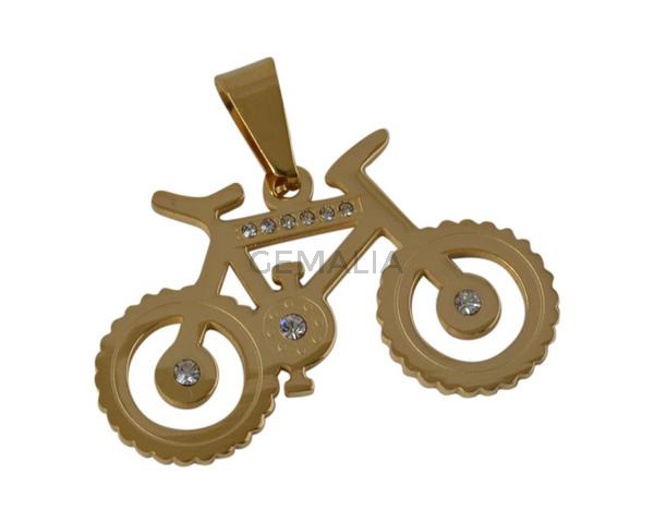 Stainless steel 304 bicycle pendant. 36,5x23x2mm. Gold. Inn.4x7mm