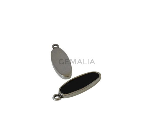 Metal with leather pendant 27x11mm. Black-Silver. Inn.2mm