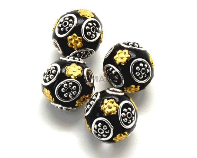 Resin/Metal. Round. 16mm. Black-gold. Inn.3mm.approx.