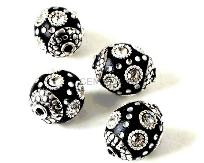 Resin/Metal. Round. 16x14mm. Black-silver. Inn.1.8mm.approx.