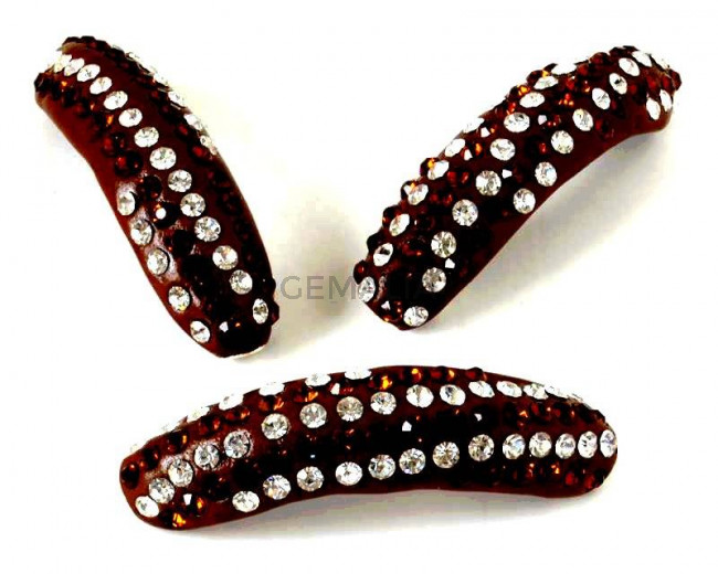 Resin/Metal/Rhinestone. Tube. 58x15mm.  Brown-crystal. Inn.2.5mm.