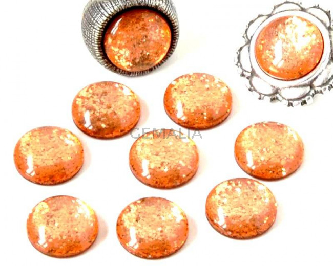 Resin. Cabochon. 12mm.  Glittering orange. Best Quality.