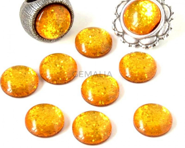 Resin. Cabochon. 12mm.  Glittering yellow. Best Quality.