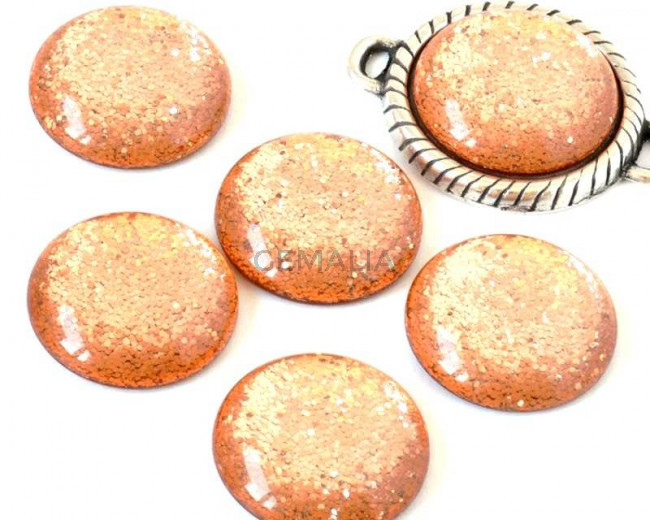 Resin. Cabochon. 20mm.  Glittering orange. Best Quality.