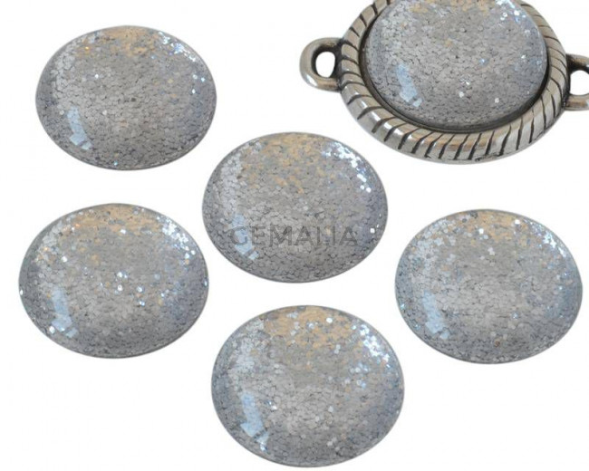 Resin. Cabochon. 20mm.  Glittering white. Best Quality.