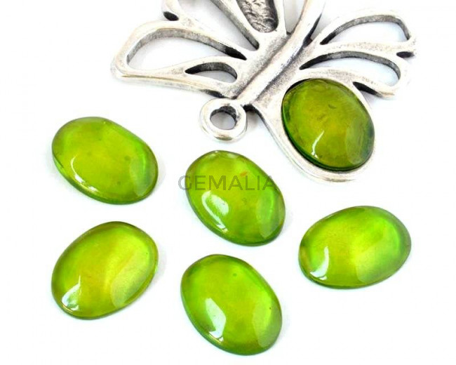 Resin. Cabochon. Oval. 24x18mm. Apple green. Best Quality.