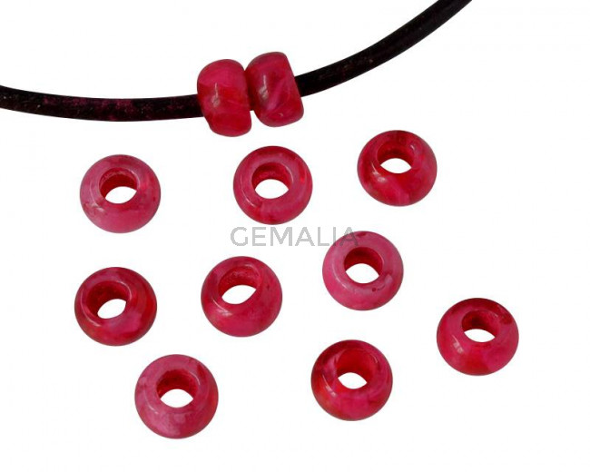 Resin rondell 6.5x6.5x4mm. Marbled fuchsia. Inn.3mm aprox. Best Quality.