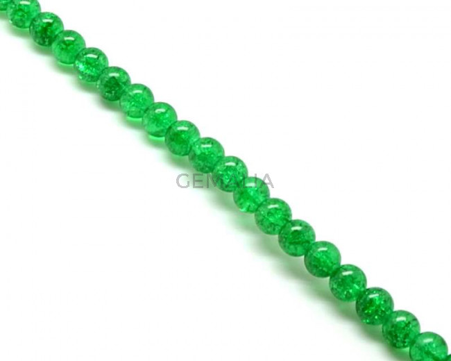 Crackle Glass. Round. 10mm. Emerald green. 15-Inch Strand.