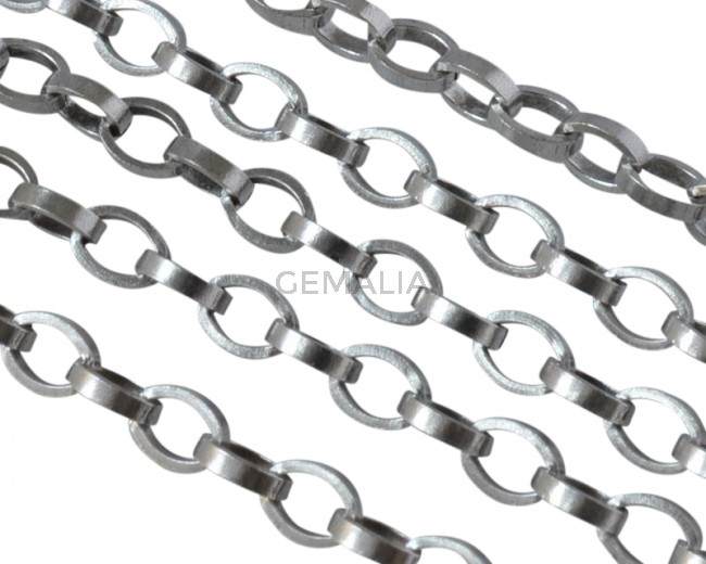 Brass chain oval flat 5x3.5mm. Silver