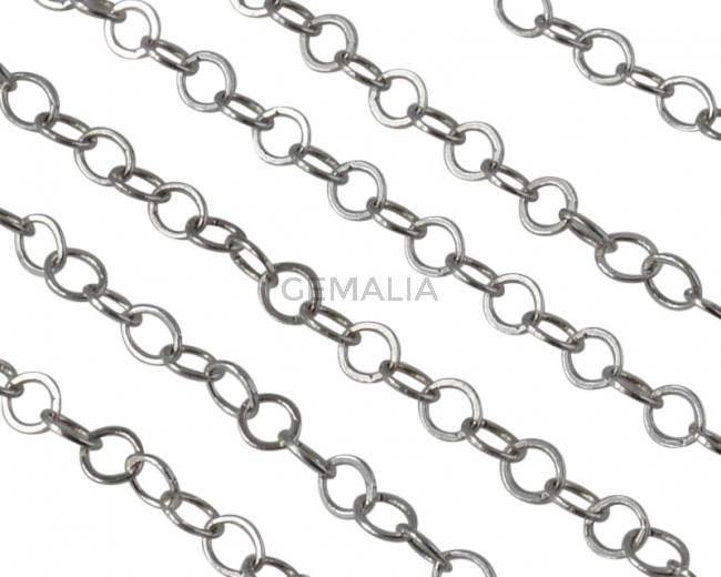 Brass chain round 3mm. Silver.