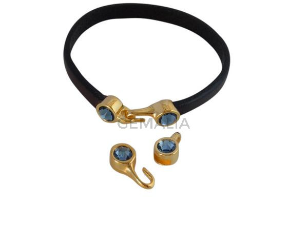 SWAROVSKI clasp with end cap. 2 pieces set 6x15mm-6x11mm. Gold-Denim Blue. Inn.5x2mm