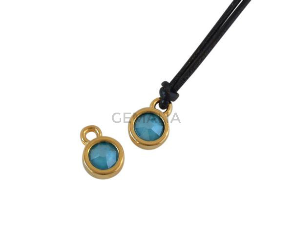 Swarovski and metal pendant coin 6.5x6.5mm. Gold-Azure Blue. Inn1.8mm