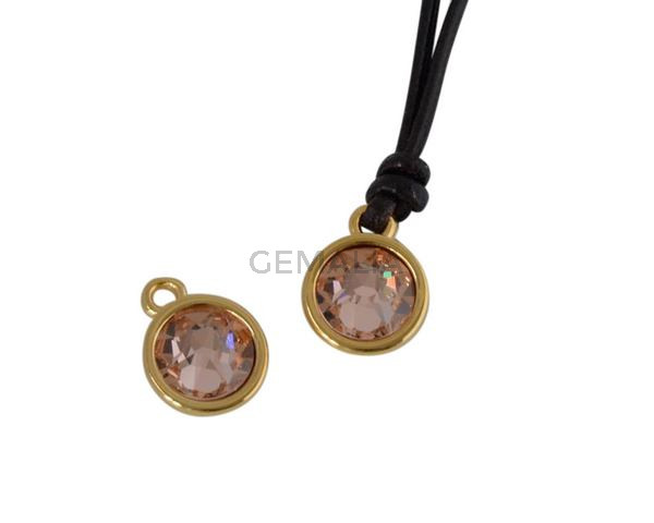 Swarovski and metal pendant coin 9x5x9.5mm. Gold-Light Peach. Inn1.8mm