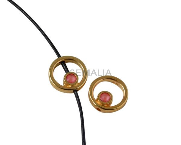 SWAROVSKI and metal ring. 12.2x12.3mm. Gold-Light Coral. Inn.1.5mm