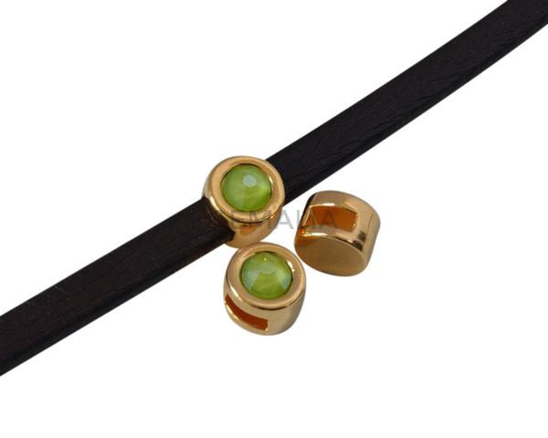 SWAROVSKI and Zamak Slider. 8mm coin. Gold-Lime. Inn.5x2mm