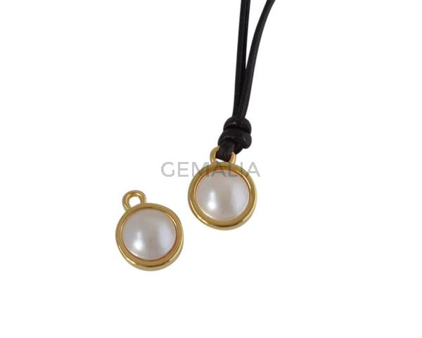 Swarovski and metal pendant coin 9x5x9.5mm. Gold-Cream Pearl. Inn1.8mm