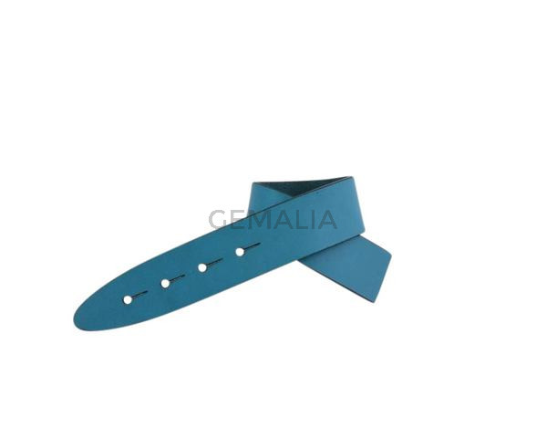 Leather cord strand for buckle clasp 230x20mm. Blue turquoise-black edges. Best Quality
