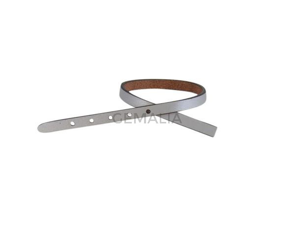 Leather cord strand for buckle clasp 230x6mm. Metallic Silver-black edges. Best Quality