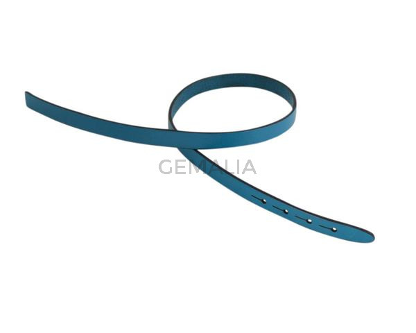 Leather cord strand for buckle clasp 430x10mm. Blue turquoise-black edges. Best Quality