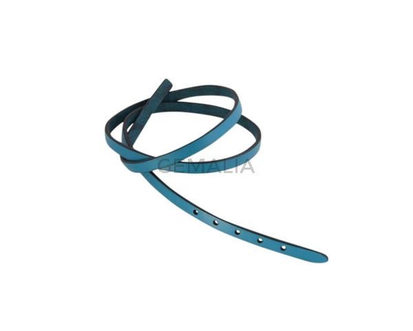 Leather cord strand for buckle clasp 590x6mm. Blue turquoise-black edges. Best Quality