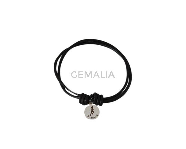 Running bracelet with 2mm leather cord. Adjustable.Black. Best Quality