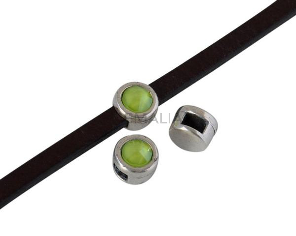 SWAROVSKI and Zamak Slider. 6x4mm. Silver-Lime. Inn.3x2mm