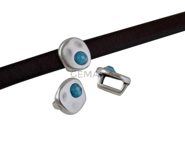 SWAROVSKI and Zamak Slider. Coin 8.3x8x8mm. Silver-Azure Blue. Inn.5x2.5mm