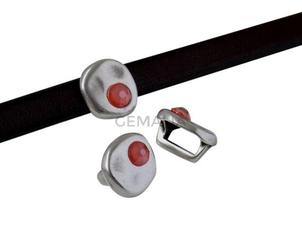 SWAROVSKI and Zamak Slider. Coin 8.3x8x8mm. Silver-Light Coral. Inn.5x2.5mm