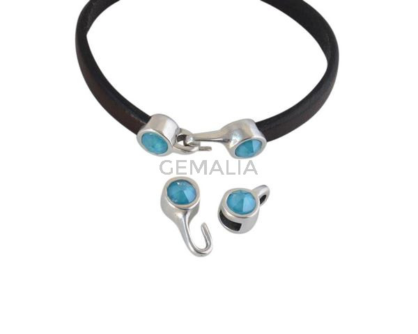 SWAROVSKI clasp with end cap. 2 pieces set 6x15mm-6x11mm. Silver-Azure Blue. Inn.5x2mm