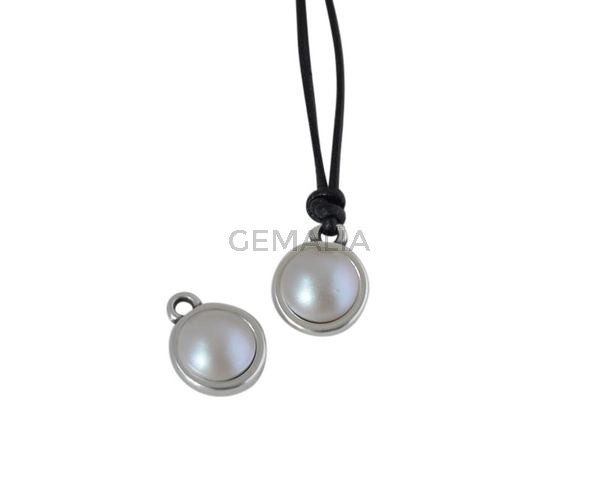 Swarovski and metal pendant coin 9x5x9.5mm. Silver-Grey Light Pearl. Inn1.8mm