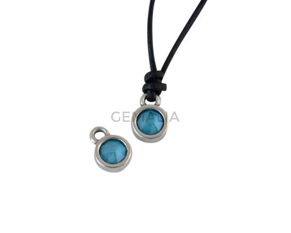 Swarovski and metal pendant coin 6.5x6.5mm. Silver-Azure Blue. Inn1.8mm