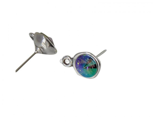 SWAROVSKI and Zamak earring with ring. Round 11mm. Silver-Paradish Shine. Int.2mm