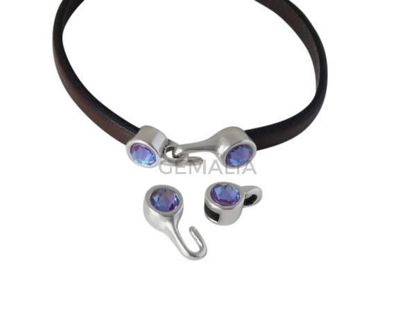 SWAROVSKI clasp with end cap. 2 pieces set 6x15mm-6x11mm. Silver-Burgundy Delite. Inn.5x2mm