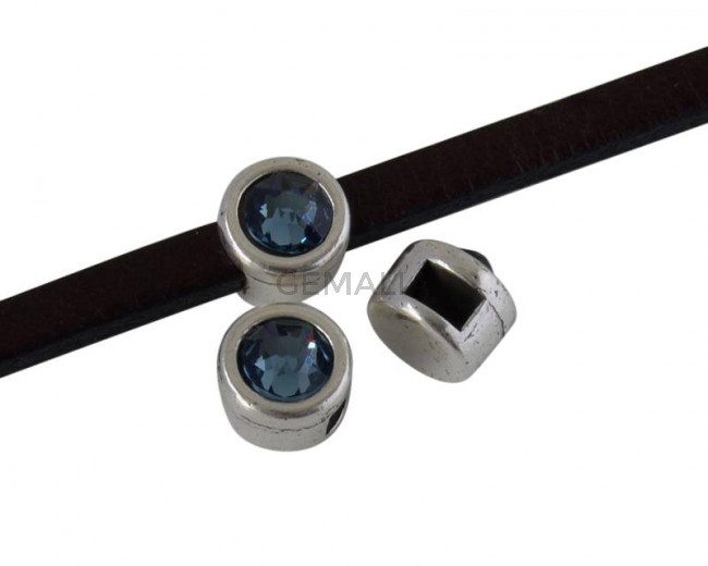 SWAROVSKI and Zamak Slider. 6x4mm coin. Silver-Denim Blue. Inn.3x2mm