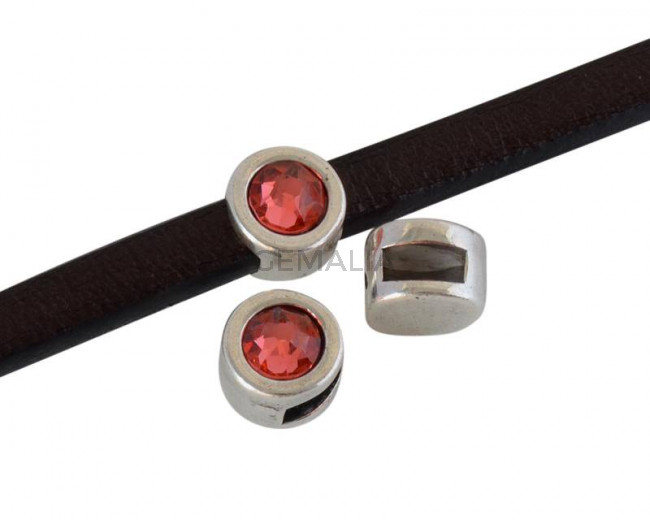 SWAROVSKI and Zamak Slider. 8mm coin. Silver-Padparadscha. Inn.5x2mm
