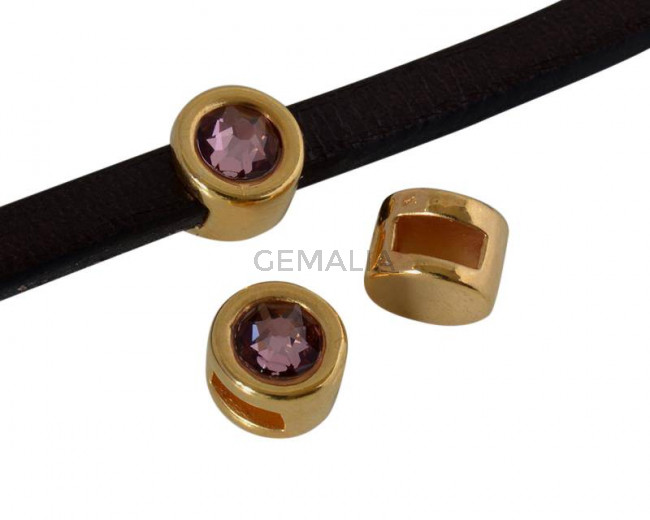 SWAROVSKI and Zamak Slider. 8mm coin. Gold-AntiquePink. Inn.5x2mm