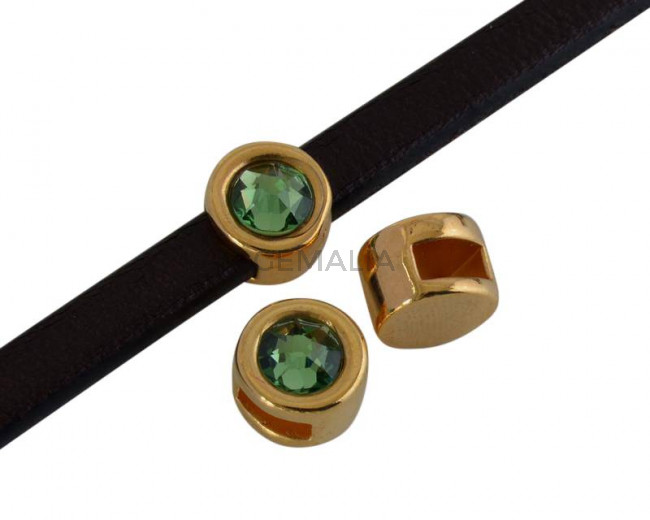 SWAROVSKI and Zamak Slider. 8mm coin. Gold-Erinite. Inn.5x2mm