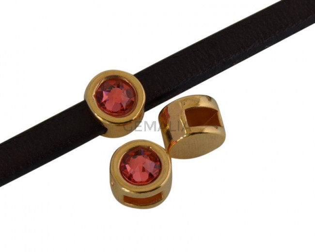 SWAROVSKI and Zamak Slider. 8mm coin. Gold-Padparadscha. Inn.5x2mm