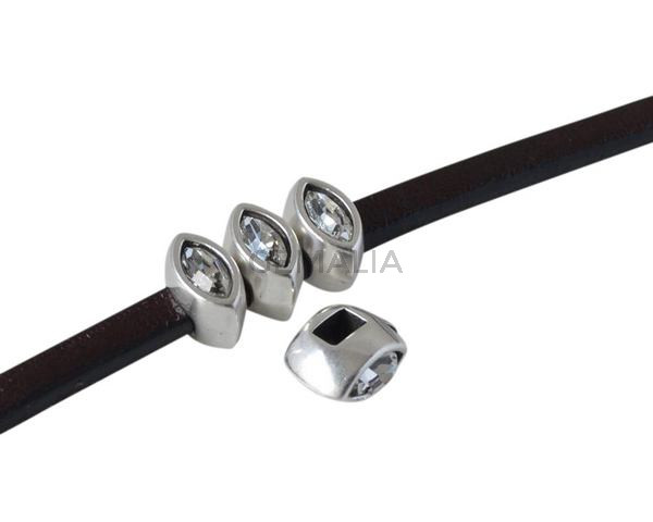 SWAROVSKI and metal slider navette 7.5x4mm. Silver-Crystal. Int.3x2mm