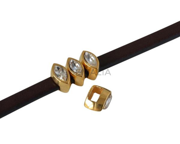 SWAROVSKI and metal slider navette 9x5mm. Gold-Crystal. Int.5x2.5mm