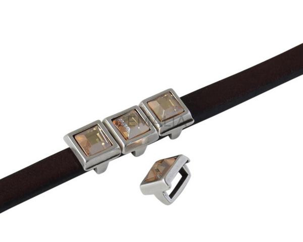 SWAROVSKI and metal slider square 6x6mm. Silver-Golden Shadow. Int.5x2.5mm