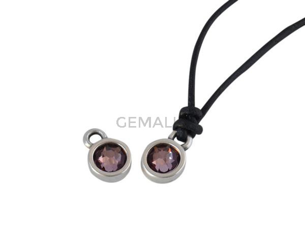 Swarovski and metal pendant coin 6.5x6.5mm. Silver-Antique Pink. Inn1.8mm