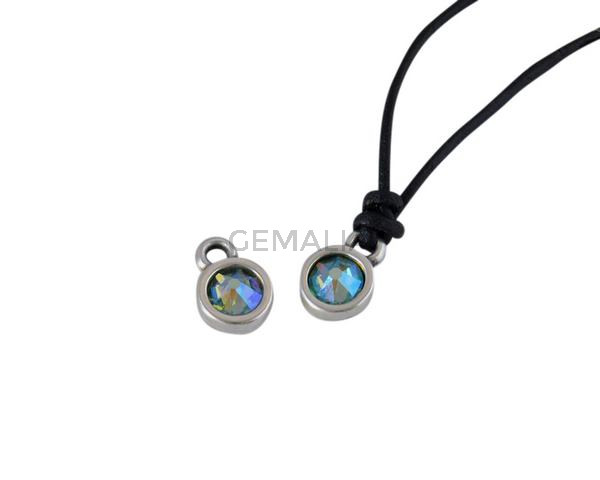 Swarovski and metal pendant coin 6.5x6.5mm. Silver-Peridot Shimmer. Inn1.8mm