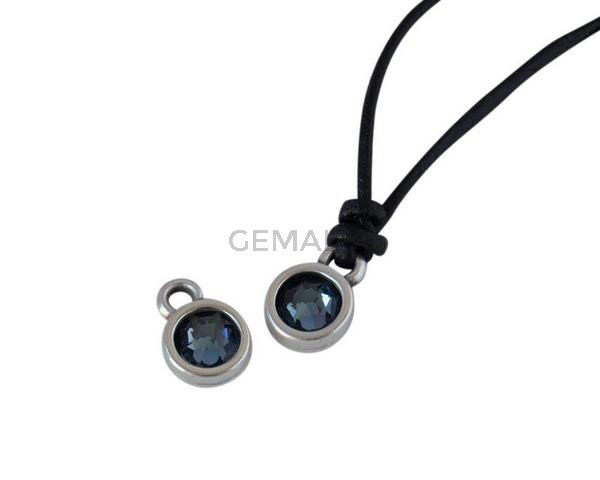 Swarovski and metal pendant coin 6.5x6.5mm. Silver-Denim Blue. Inn1.8mm
