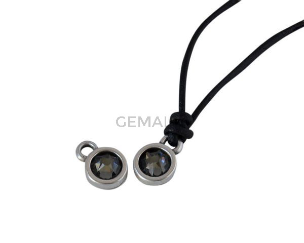 Swarovski and metal pendant coin 6.5x6.5mm. Silver-Black Diamond. Inn1.8mm