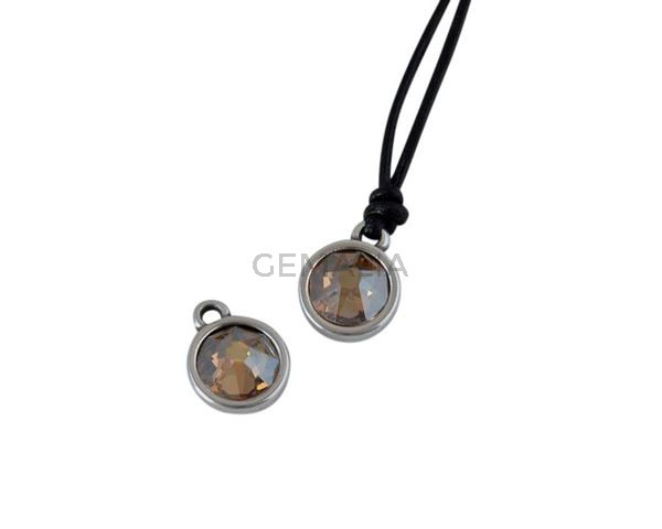 Swarovski and metal pendant coin 9x5x9.5mm. Silver-Golden Shadow. Inn1.8mm