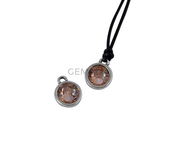 Swarovski and metal pendant coin 9x5x9.5mm. Silver-Light Peach. Inn1.8mm
